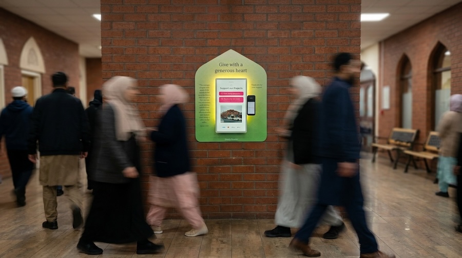 Simply Donate kiosk in a public area