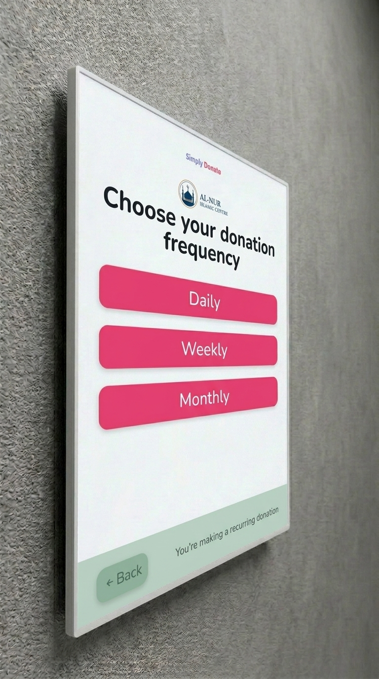 Simply Donate kiosk recurring donations frequency screen